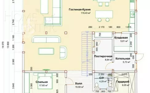1-этажный коттедж 349 м² без отделки
