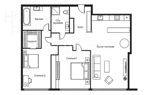 2-КОМН. АПАРТАМЕНТЫ С ОТДЕЛКОЙ 87.7 М² НА 36 ЭТАЖЕ