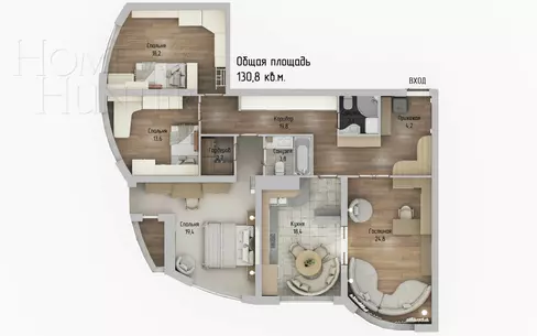4-КОМН. КВАРТИРА С ОТДЕЛКОЙ 131 М² НА 6 ЭТАЖЕ