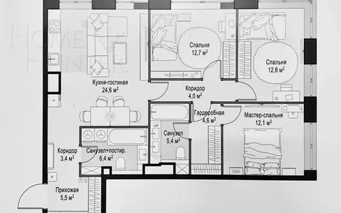 4-КОМН. КВАРТИРА С ОТДЕЛКОЙ 127 М² НА 11 ЭТАЖЕ